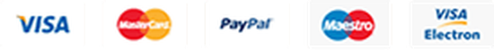 Formas de pagamento: Visa, Mastercard, PayPal, Maestro e Visa Electron
